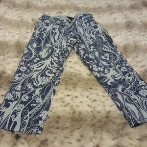 Blue paisley cotton capris